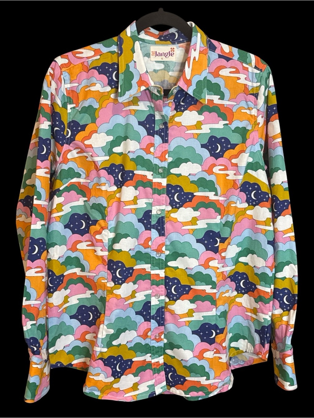 Jangle Apparel Elizabeth Olwen Cosmic Cloudscapes Retro Western Snap Shirt Sz XL
